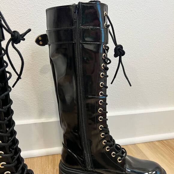 GIANNI BINI Skyscraper Black Lace Up Knee High Boot Size 6 - Picture 4 of 10